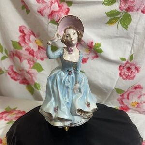 Vintage Japanese Elegant Porcelain Figurine in Blue Dress